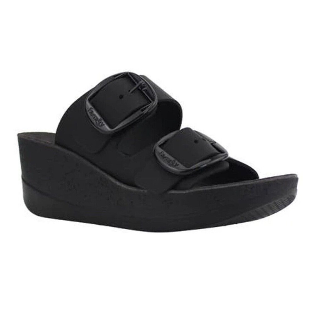 Fantasy Sandals Helena Sandal in Black Leather Wedge Size 39‎ US 9